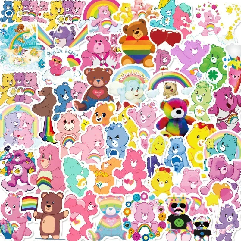Carebears 50Pcs Classic Cartoon Animation Cute Irritable Bear Loyal Bear Children's Waterproof Sticker Room Diary Decoration