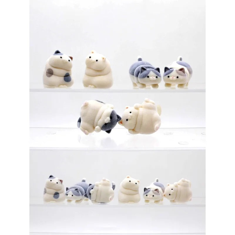 Flocked Fat Kitten Flocking Cats Blind Box Toys Kawaii Cute Doll Gifts Toys Collect Ornaments Gifts