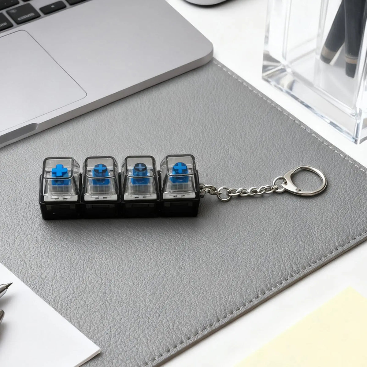 LED Keyboard Keychain Fidget Toys Crystal Clicker Sensory Toy for Stress Relief Keyboard Keychain Fidget Gadget for Adults Kids