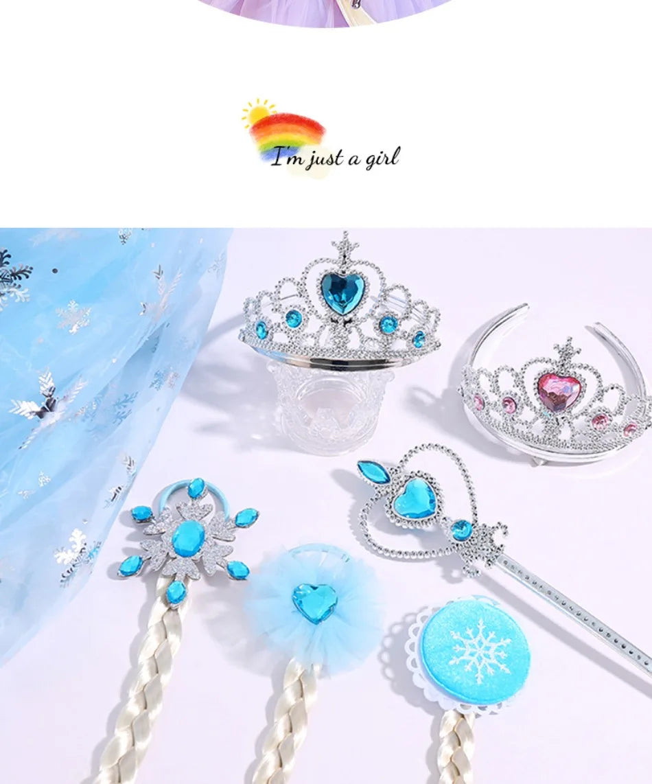6pcs Rhinestone Tiara Crown and Magic Wand With Glitter Crystal Head Hoop Jewelry Hair Accessories For Girls Teens Birthday Gift