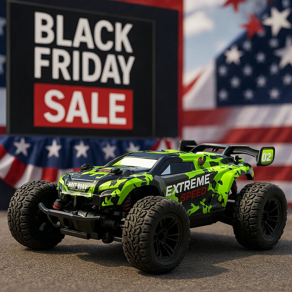 Hot RC High-Speed Off-Road Car for Kids & Adults - Alloy Green/Red, LED Headlights, Red Remote Control. Perfect for Indoor & Out