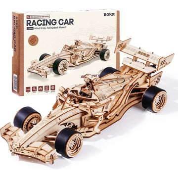 ROKR 3D Wooden Puzzle Formula Racing Car Mechanical Model Building Kit 1:18 Scale 241-piece Puzzle Toys for Adult to Build Ideal Gift for Boys Men