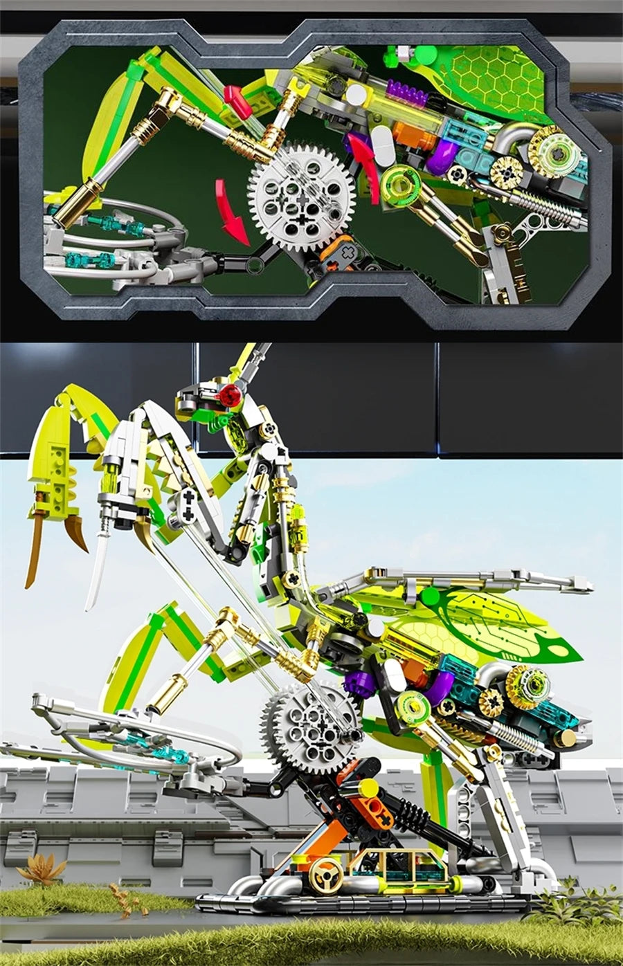 Mechanical Shark Building Set, Sea Life Crocodile Parrot Mantis Frog Manta Ray Building Blocks Light, Animal Toys Gift for Kid