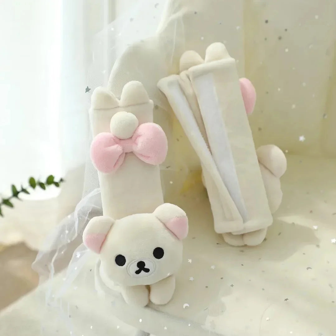 Kawaii Rilakkuma Car Seat Belt Cover Soft Plush Bear Seat Belt Shoulder Pad Japanese Style Cute Car Accessory for Girls Women