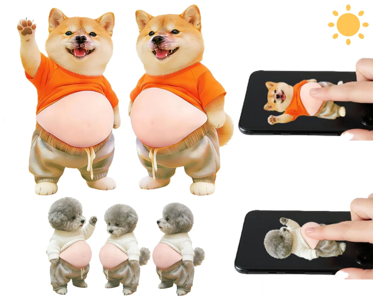 2/3PCS Shiba Inu Teddy Dog Belly Stickers Cute Puppy Wearing Outfit Silicone Self-Adhesive Stress Relief For Home Decor & Phone