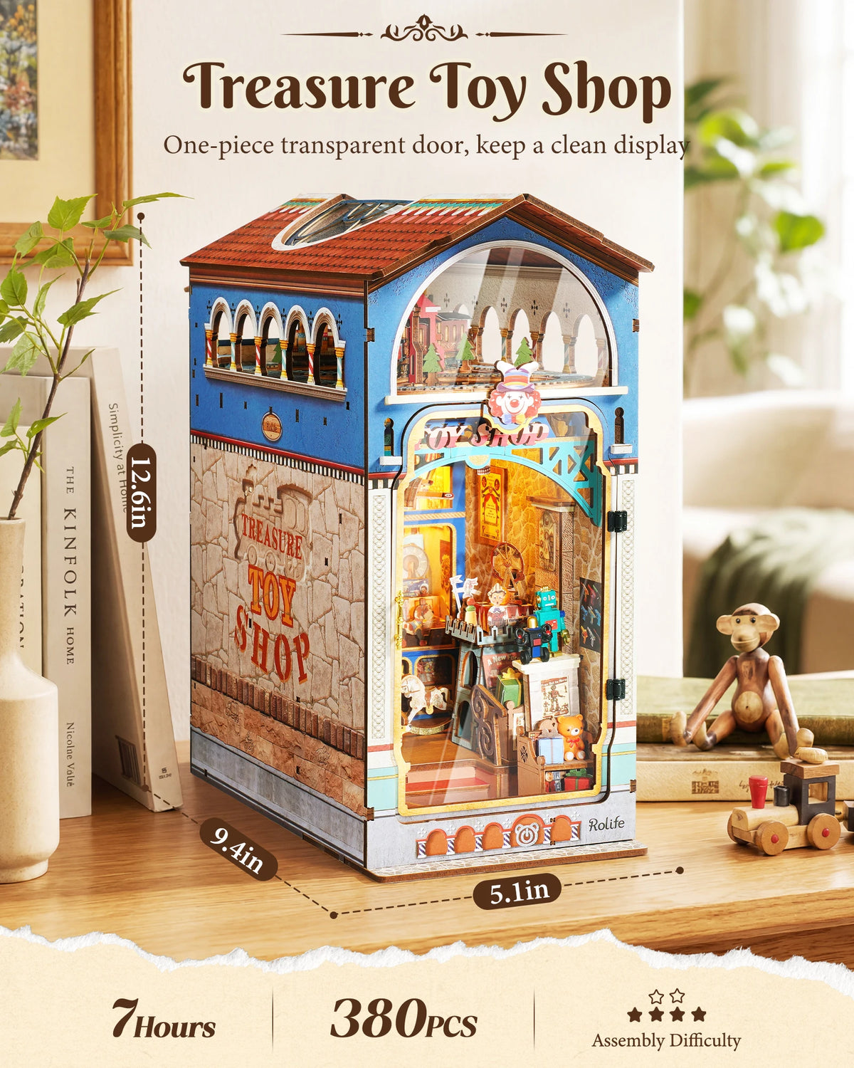 Rolife DIY Book Nook Kit 3D Puzzle Treasure Toy Shop Wooden Bookends Craft Kit with LED Light for Bookshelf Decor Brain Teasers Dollhouse Jigsaw for Holiday Gift