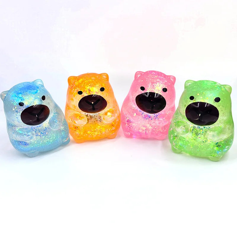 Cartoon Capybara Decompression Toy Soft Glitter Gummy Low Rebound Squishy Fidget Toy Stress Relief Tool for ADHD & Anxiety