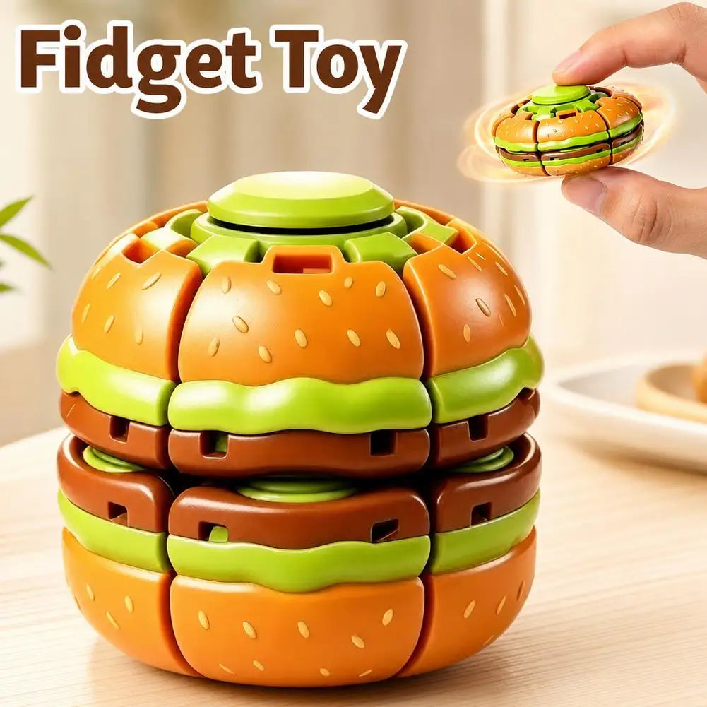 Burger Fidget Spinner Toy 3D Hamburger Press Bubble Gyro Ball Decompression Stress Relief Toy for Adults