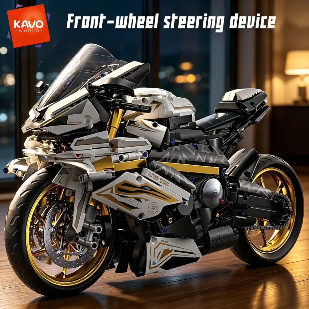 KAVOWORLD 1:5 Large Scale Sport Motorcycle Building Bricks Set 2078pcs DIY Motorbike Construction Model Kit Movable Steering Front Rear Suspension Simulation Chain Drive Home Decor Christmas Birthday Holiday Gift for Teens Me