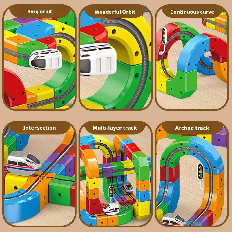 51/62/81/105//123/167PCS Magical Track Train Rechargeable 3D Building Tracks Cube Rails STEM Educational Toys Birthday Gift
