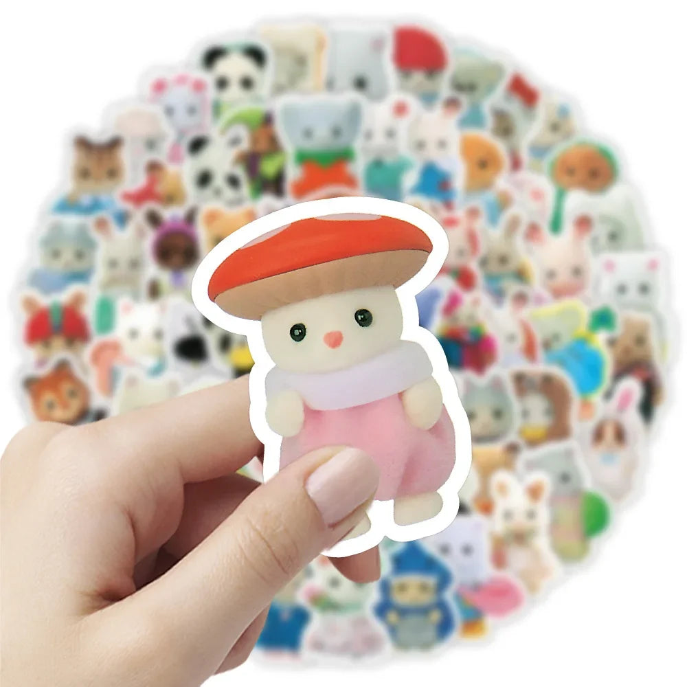 100/200pcs Kawaii Calico Critters Stickers Cute Laptop Scrapbook Graffiti Decals Skateboard Handheld  Aesthetic Sticker Toys