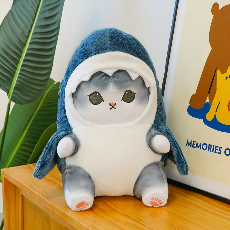 Kawaii Shark Cat Doll Childrens Shark Plush Toy Cushion Kitten Cartoon Body Pillow Sofa Pillow Birthday Gift for Men and Women