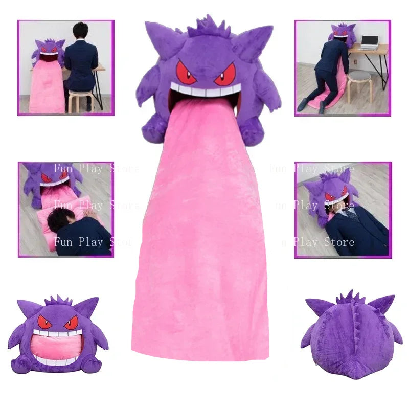 Pokemon Gengar Big Tongue Plushies Anime Peripheral Big Size Gengar Sleep Pillow Dual Purpose Nap Blanket Stuffed Plush Toy Doll