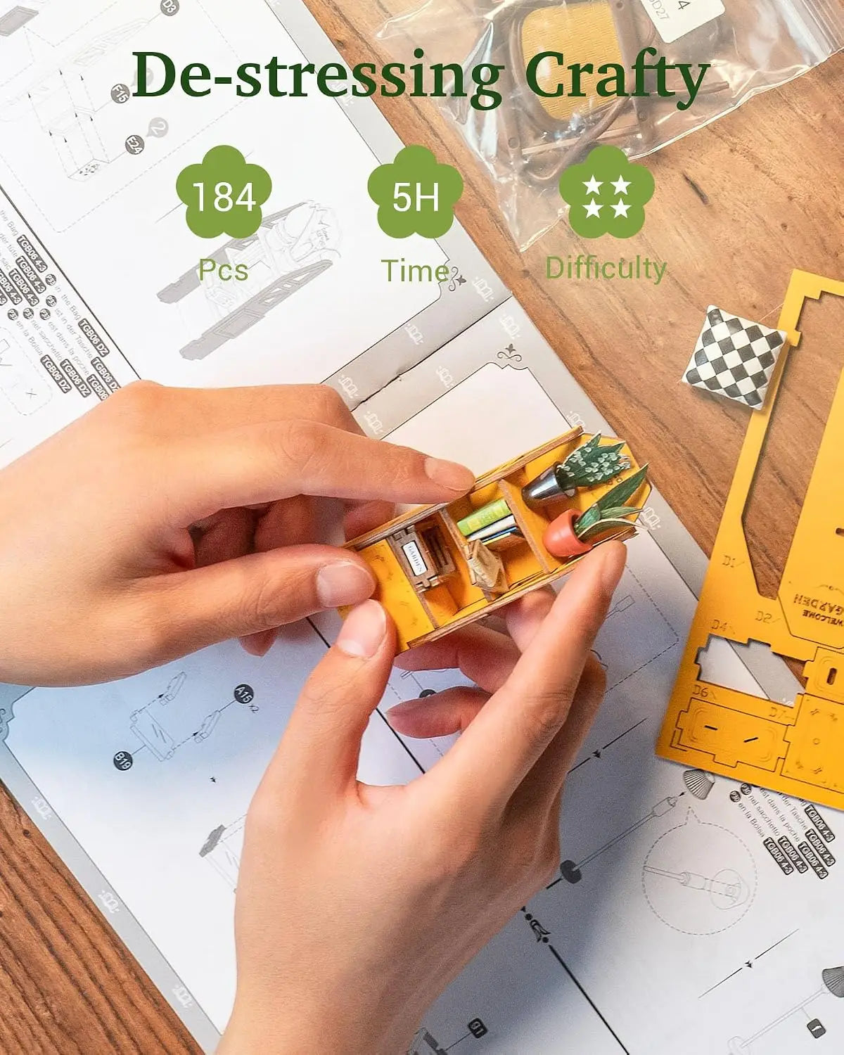 Robotime Garden Shed DIY Book Nook Kit with Furniture and LED Lamp 3D Puzzle Booknook Miniature House Model Kit for Adults