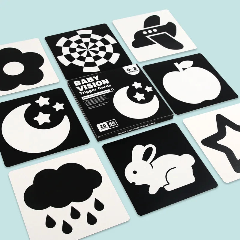 Montessori Baby Toys Black White Flash Cards High Contrast Visual Stimulation Cards Early Education Toys For Nerborns