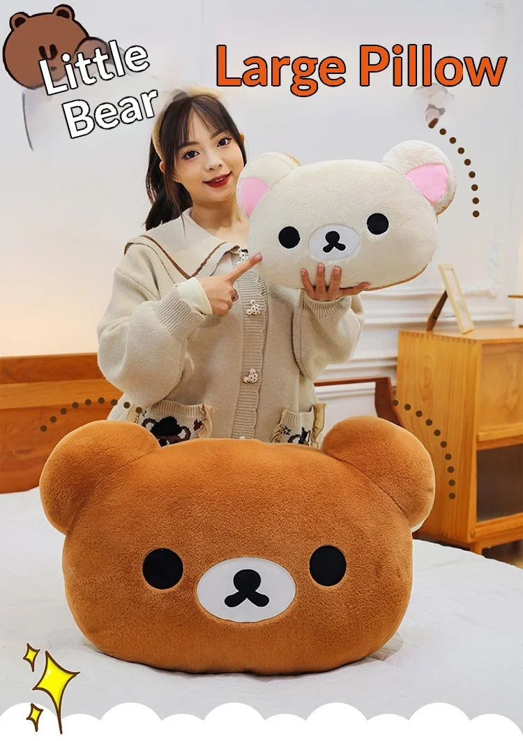 Cute Rilakkuma Big Head Plush Pillow Large Size Soft Stuffed Toy Cushion Bedroom Sofa Decor Unisex Birthday Gift For Adult