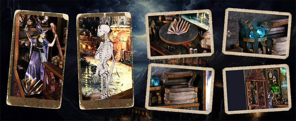 Book Nook Kit Magic Town DIY Wooden Puzzle Light Picture Bookshelf Insert Decor Dollhouse Model Bookend Building Home Decoration