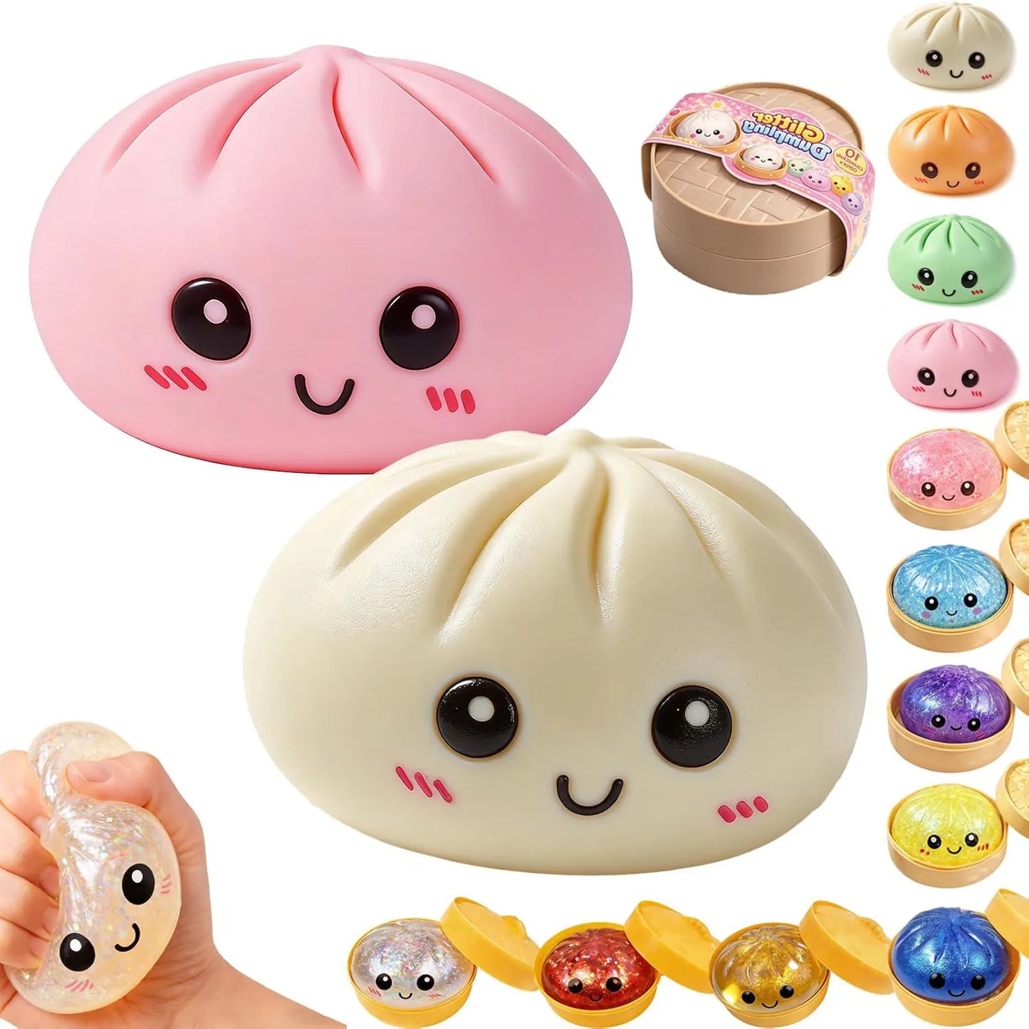 Glitter Dumpling Dumpling Squishy Glitter,Glitter Dumplings Squishy,Anxiety Relief Fidget, Soft Squeeze Decompression Dough