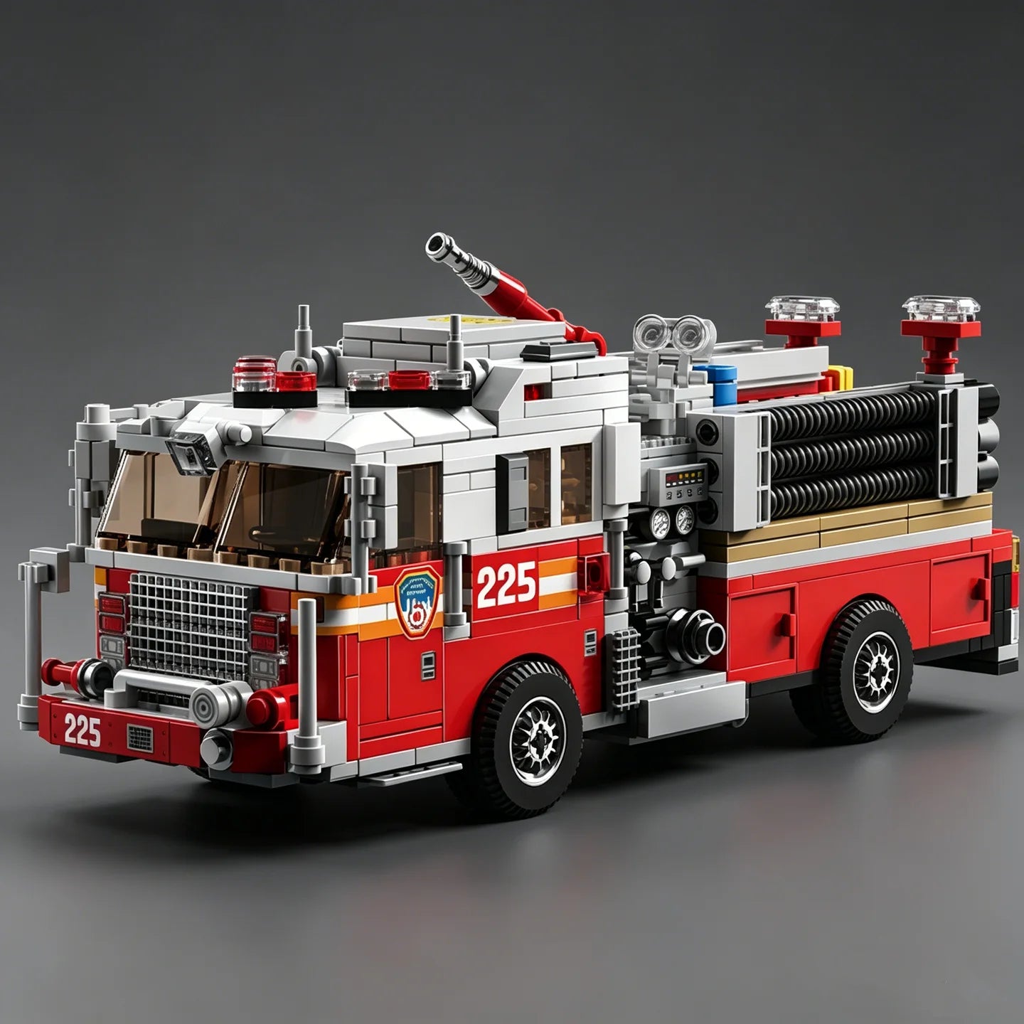 City Series American Fire Truck “Responder” Building Block Model Kit: Police Vehicle with High-Pressure Pump Toy