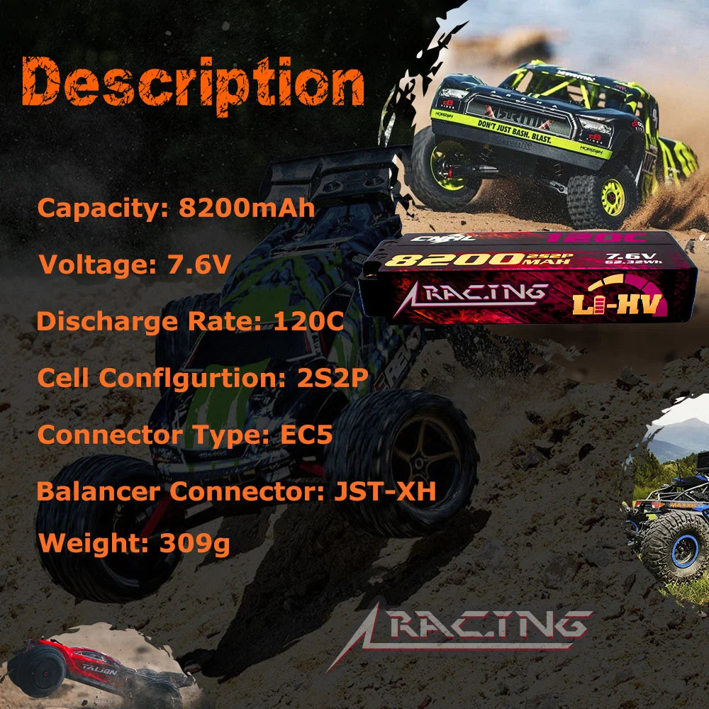 CNHL 2S 3S 4S Lihv Battery 7.6V 11.4V 15.2V 8200mAh 9000mAh 120C HV HardCase With EC5 Plug For RC Car Boat Airplane Truck Truggy