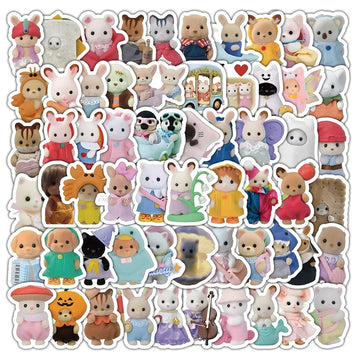 100/200pcs Kawaii Calico Critters Stickers Cute Laptop Scrapbook Graffiti Decals Skateboard Handheld  Aesthetic Sticker Toys