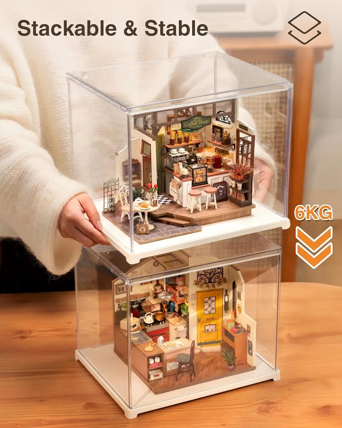 Rolife 3D Puzzle Toy Parts and Accessories - Clear Acrylic Display Box for Hobby Collectible Dust Cover Display Case for Miniature House Stackable Storage Plastic Box