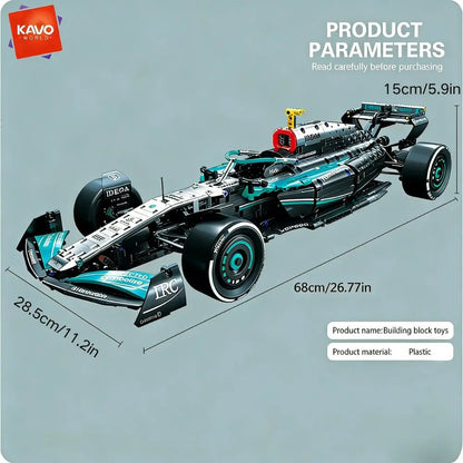KAVOWORLD 1:8 Scale Formula Style Racing Car Building Blocks Set Steerable DIY Technical Bricks Toy for Children Birthday Gifts