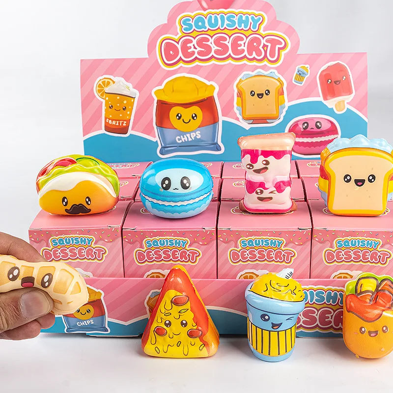 12pcs/Set Simulation Food Squishy Hamburger Fries Capybara Axolotl Squeeze Toy Stress Relief Decompression Toys