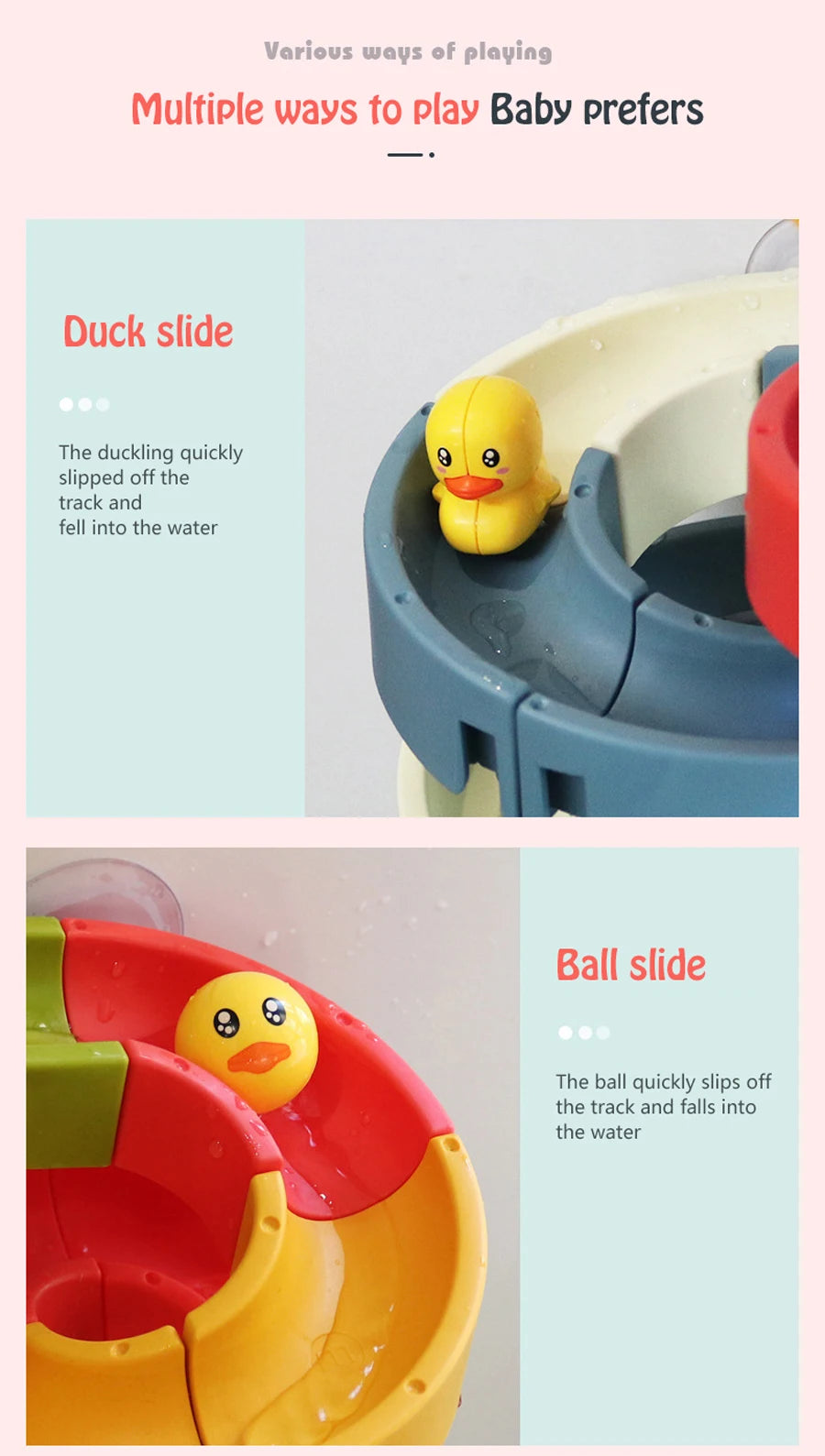 Baby Bath Toys Wall Bathtub Toy Assembling Slide Wind-Up Duck Slide Bathroom Shower Tracks Water Toys for Toddlers Kids Gifts