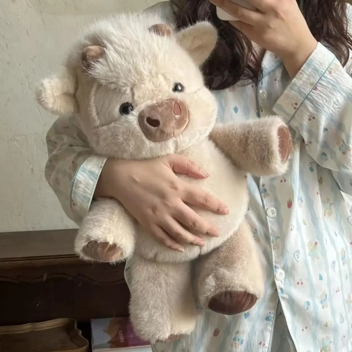 Adorable Highland Cattle Plush Toy 45cm - Huggable Running Cow Stuffed Animal Made with Premium Soft Fabric, Soothing Companion
