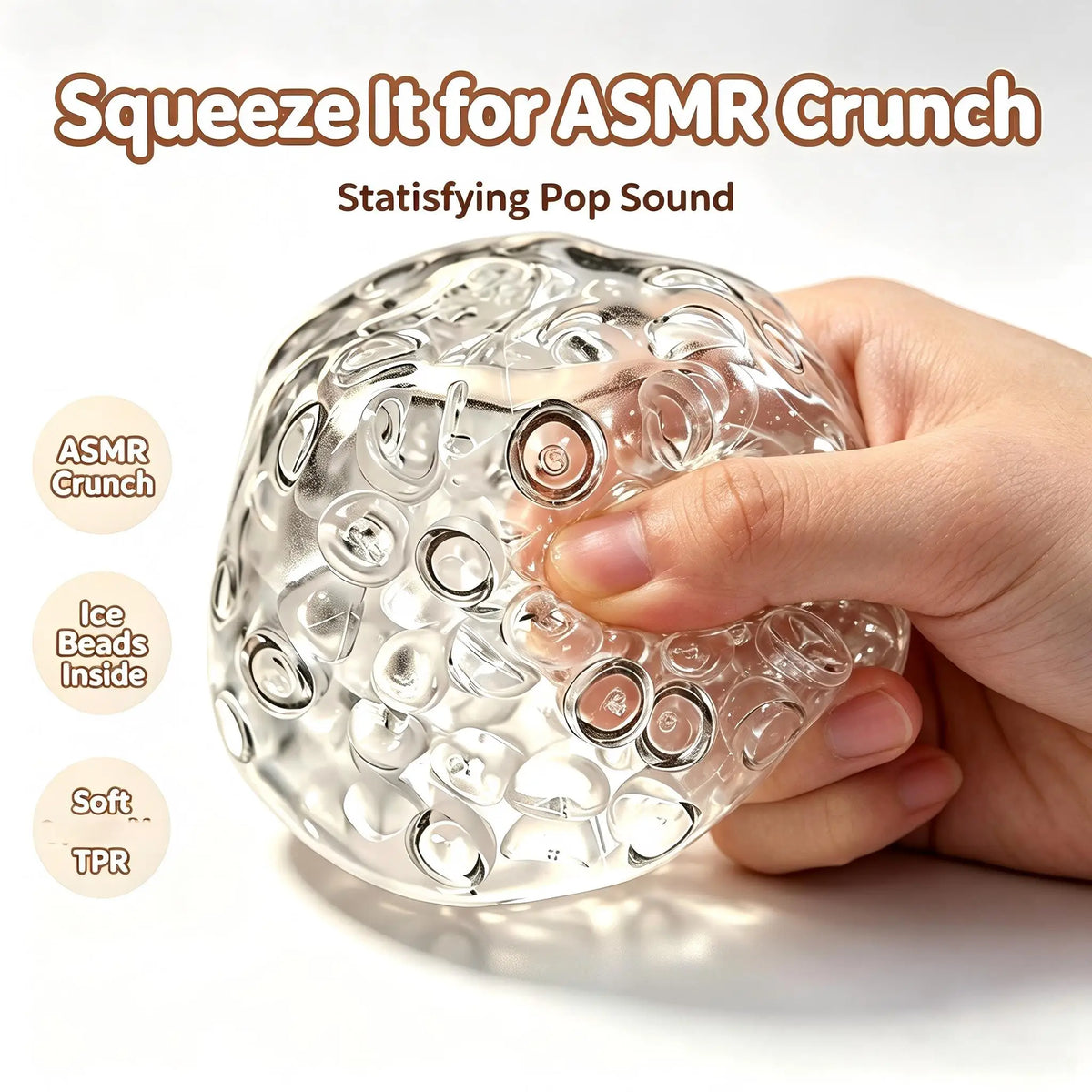 ASMR Crunch Squishy Ball Clear Ice Bead Squeeze Fidget Toy Super Soft Mochi Sensory Stress Relief Squeezing Ball Anti‑Stress Toy