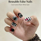 Sweet Cool Y2K Black White Contrast Press On Nails With Heart Music Note Cartoon Bear Print Unique Minority Reusable