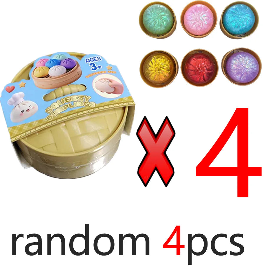 Glitter Dumpling Squishy Toy with Box Dumpling Sensory Squeeze Stress Relief Glitter Dough Gift for Adults And Kids