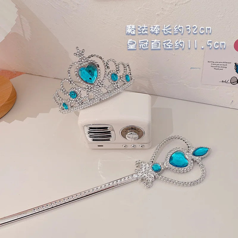 6pcs Rhinestone Tiara Crown and Magic Wand With Glitter Crystal Head Hoop Jewelry Hair Accessories For Girls Teens Birthday Gift