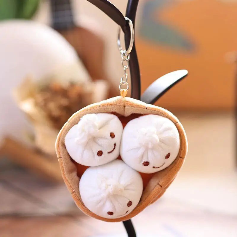 Steamed Bun Plush Keychain Cute Xiaolongbao Plush Toy Doll Bag Charm Keyring Mini Plushie Food Plush Doll Gift for Kids