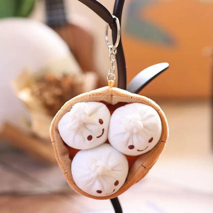 Steamed Bun Plush Keychain Cute Xiaolongbao Plush Toy Doll Bag Charm Keyring Mini Plushie Food Plush Doll Gift for Kids