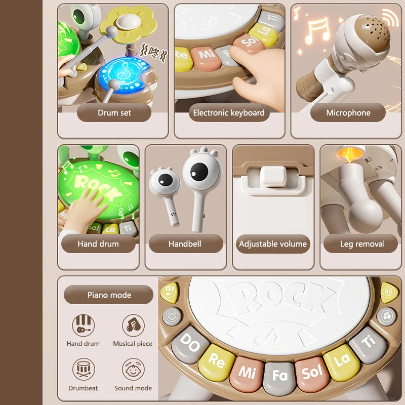 4 in 1 Kids Piano Toy with Xylophone Karaoke Microphone Drums Lights Musical Sensory Learning Educational Toy for 3Years Toddler