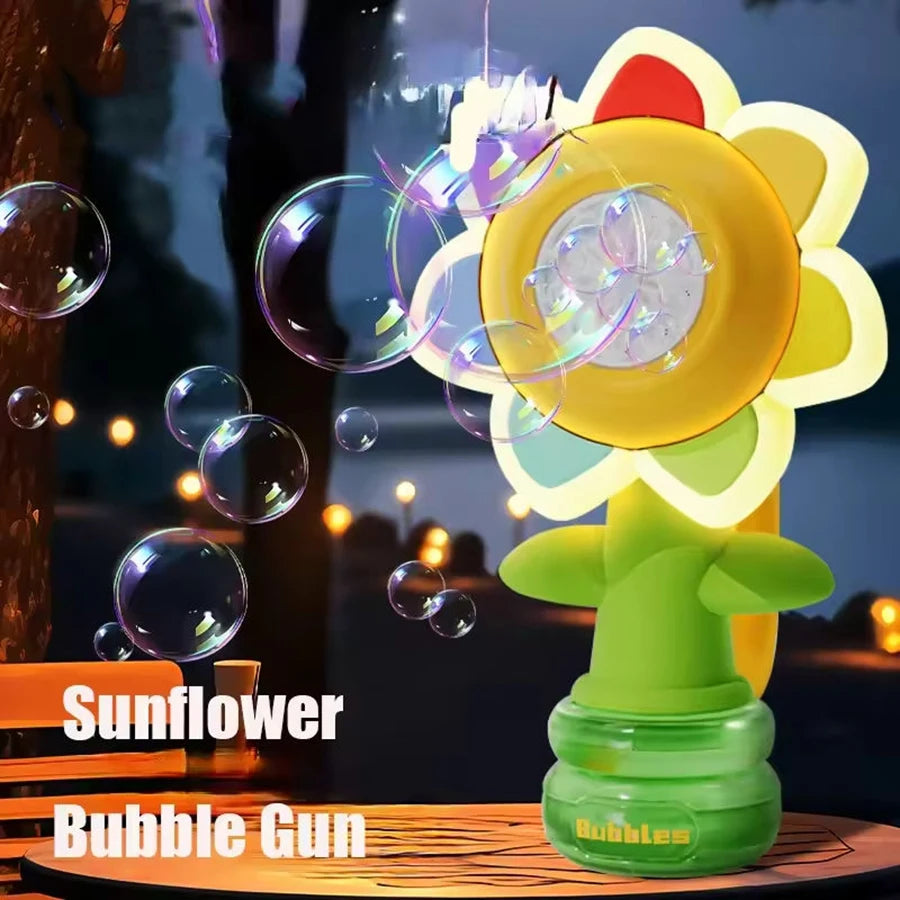 Cute Automatic Bubbles Machine Toys Seven Color Sunflower Shake Head Soap Bubbles Swing Light Blowing Handheld Bubble Kids