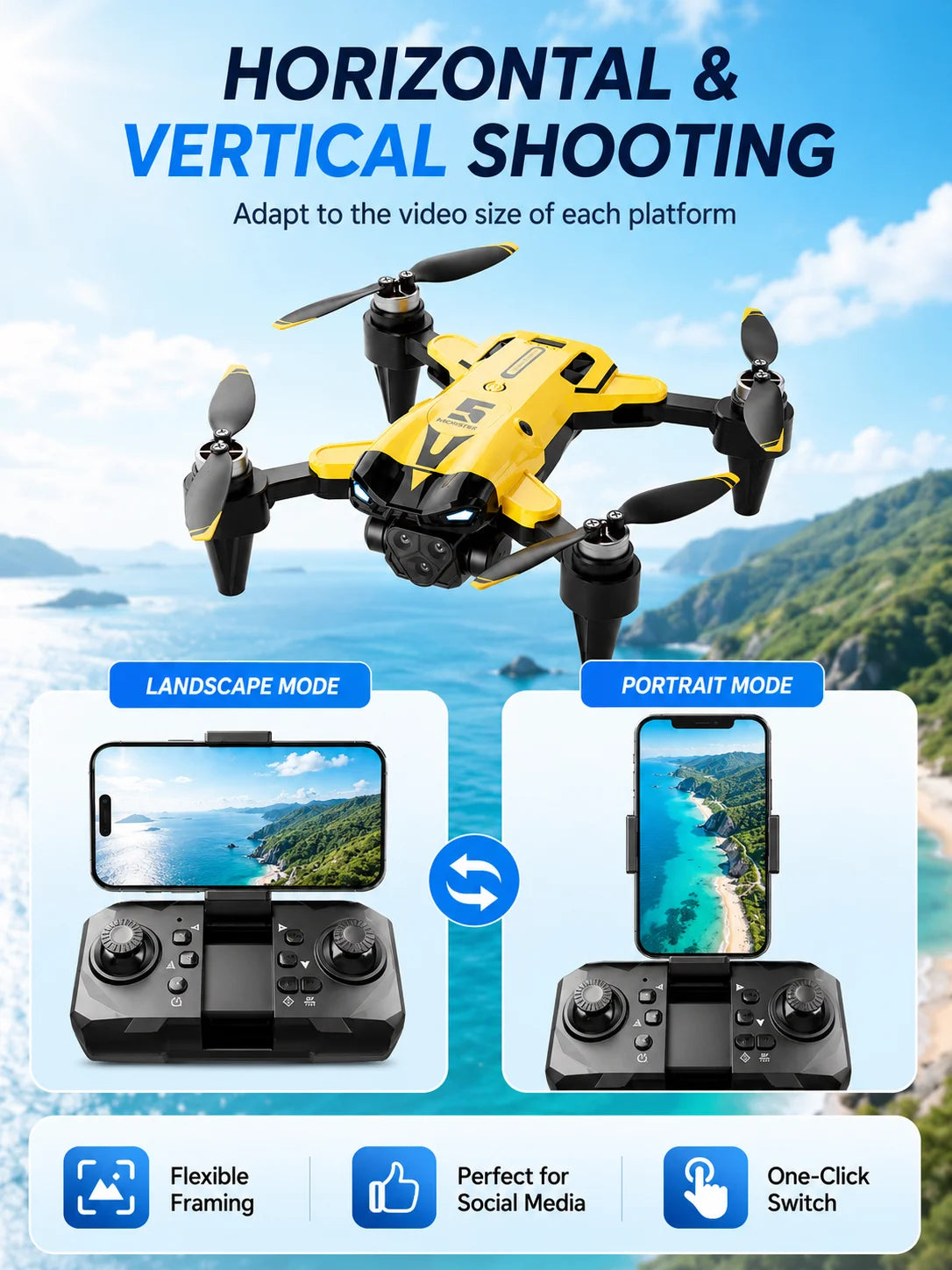 Brushless Aerial RC Drone 8K Triple Camera 5G Transmission 7 Level Wind Resistance Optical Flow Hover Folding Portable Drone