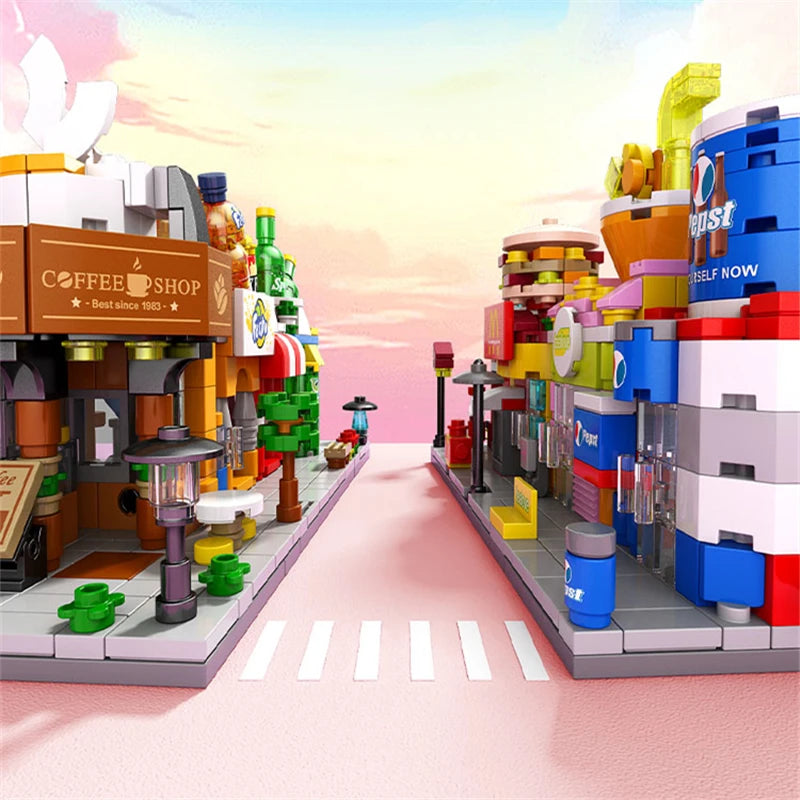 NEW DIY Makeup Convenience Store Flower Shop Hair Salon Piano Game Hall Fruit Bookstore Building Blocks Bricks Movie Model Toy