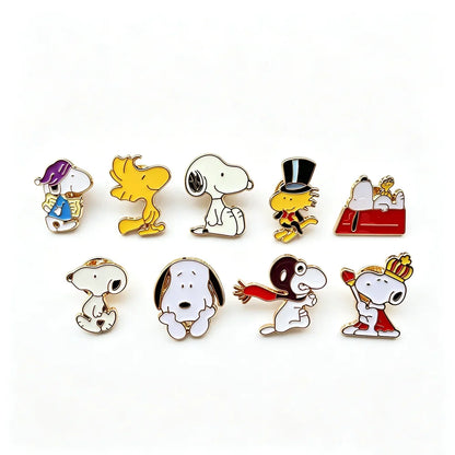 9pcs Snoopy & Woodstock Brooch Set Classic Cartoon Character Pins Collectible Accessories for Fans Kids Backpacks Fast Delievery