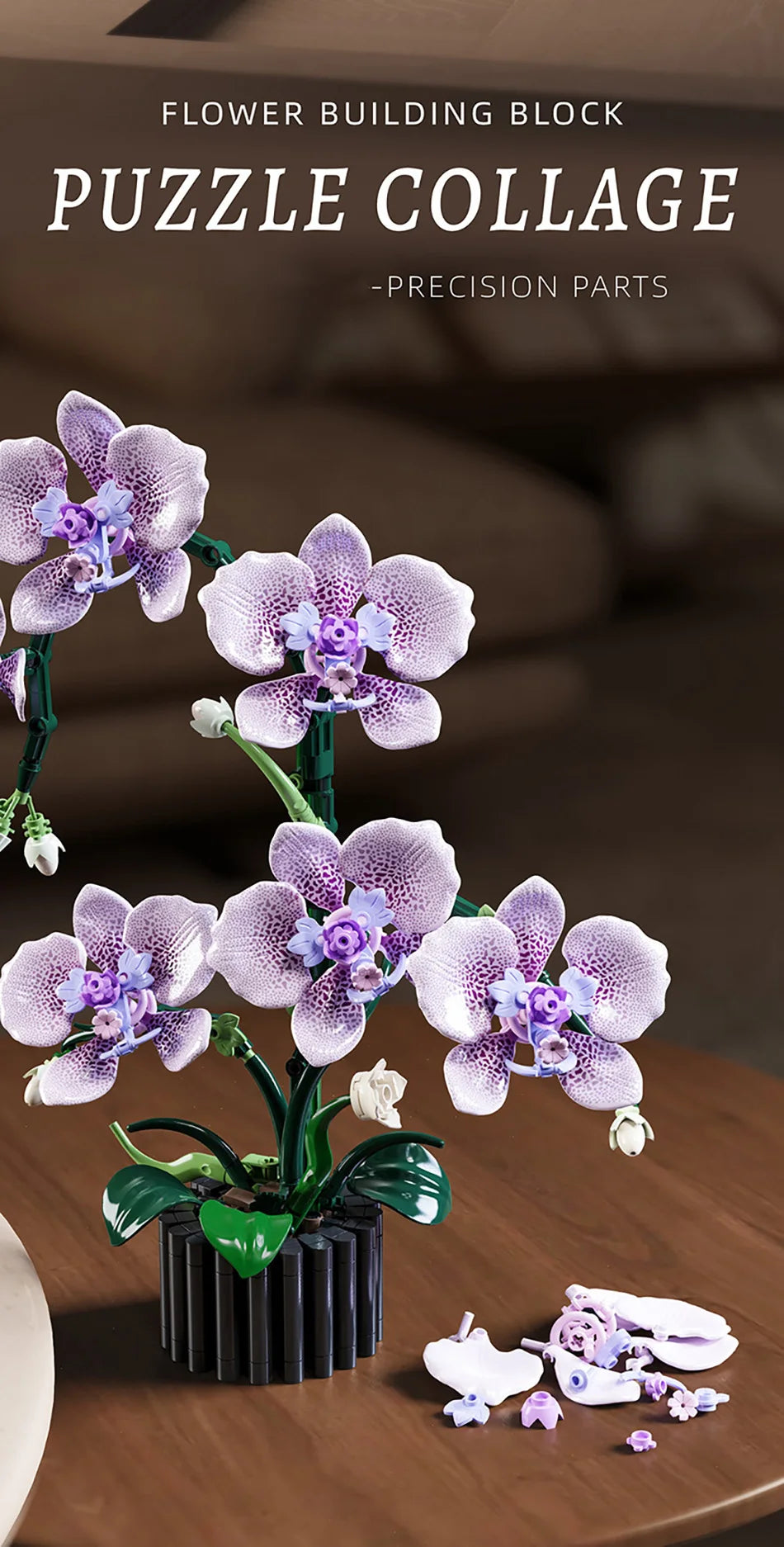 Creative Orchid Cymbidium Eternal Flowers Potted Plant Building Blocks Simulation Phalaenopsis DIY Bricks Toys Valentine's Gift