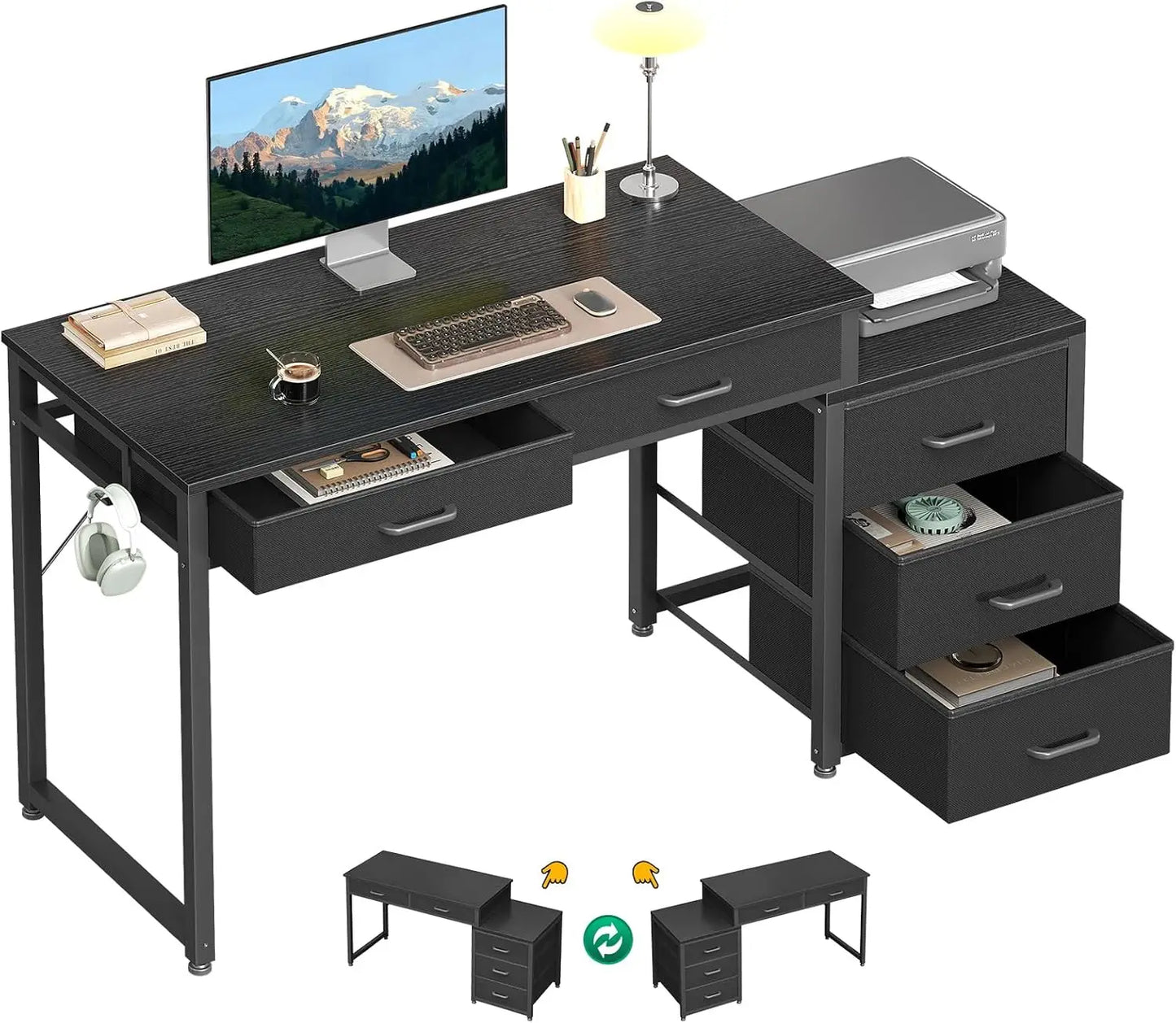 53 Inch White Computer Desk 5 Drawers Kids Study Desk Vanity Table for Girls Dressing Room Bedroom Home Office ODK