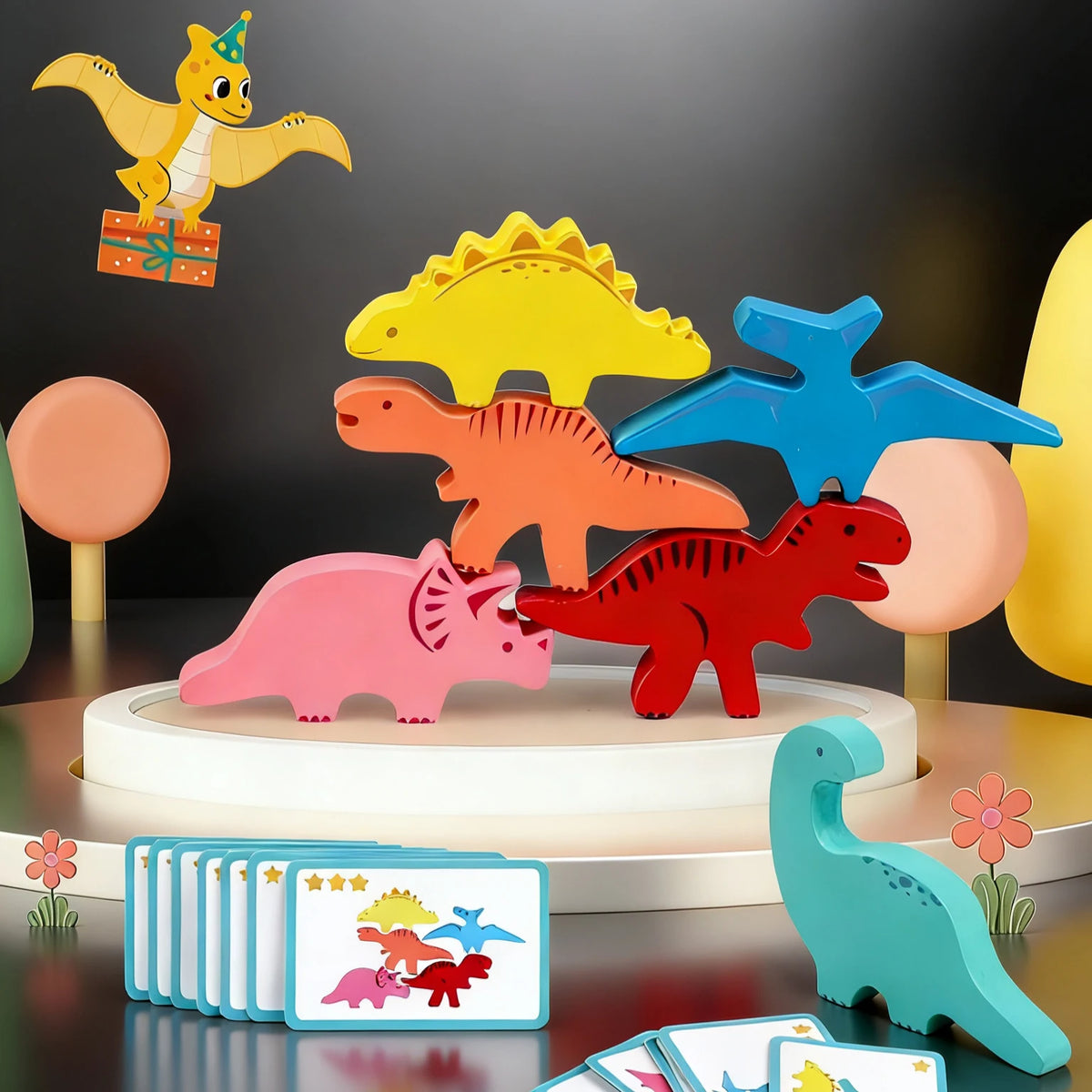 Wooden Dinosaur Stacking Game - A Fun and Educational Challenge to Boost Kids' Balance, Coordination, and Imagination