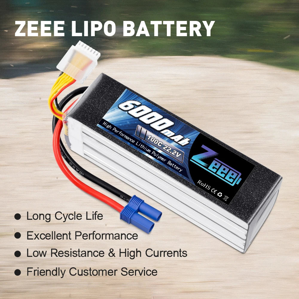 Zeee 6S 6000mAh Lipo Battery 22.2V 100C Softcase with EC5 Plug Lipo Battery for RC Car RC Airplane RC Helicopter RC Model Parts