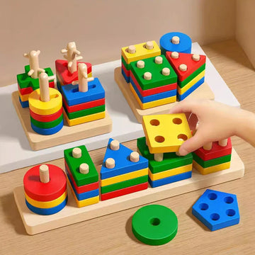 Montessori Wooden Building Blocks – Educational Color & Shape Toy