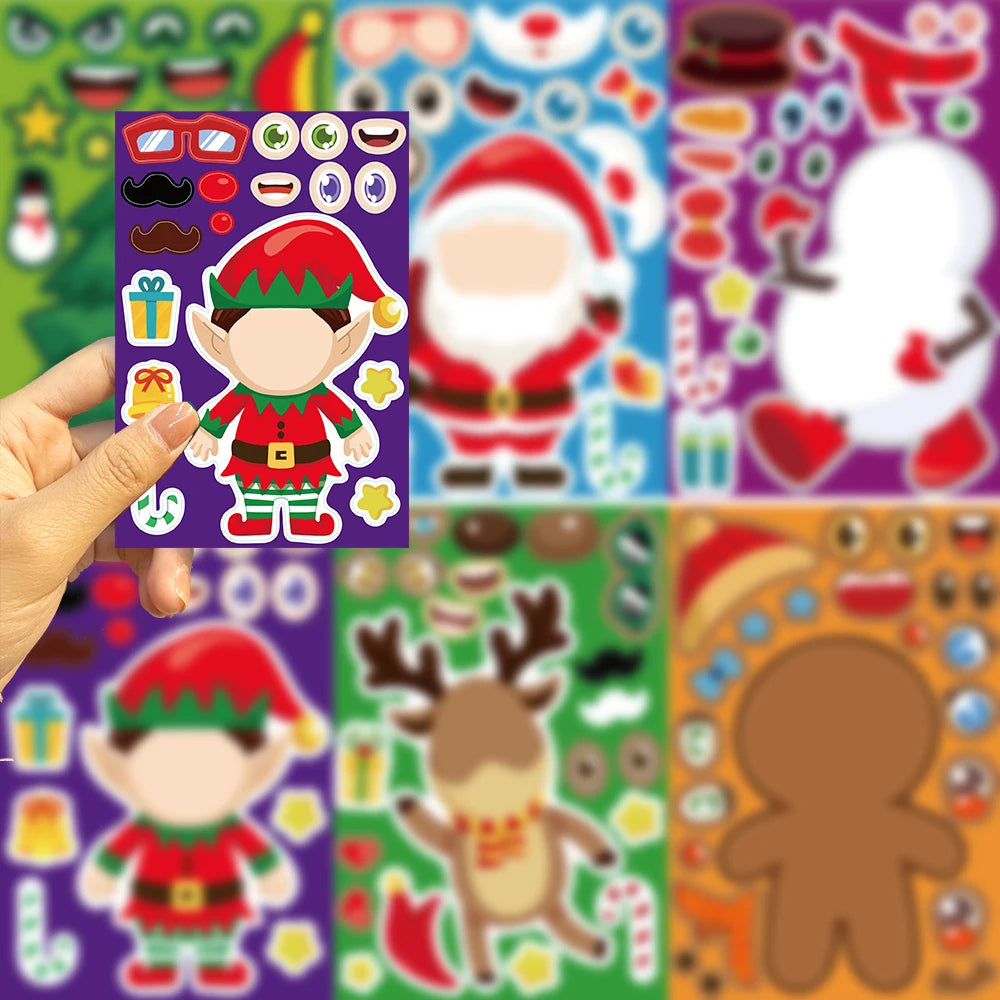 8/16/24 Christmas Puzzle Stickers Create Your Own Santa Claus DIY Make-a-Face Jigsaw Games Children Party Decoration Toy