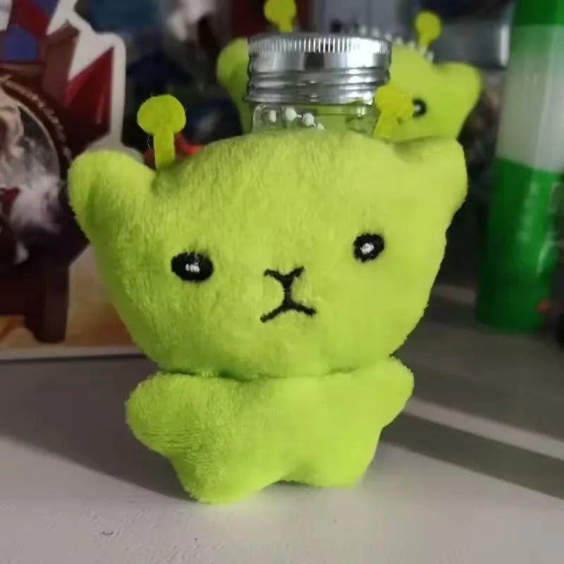 Mini Green Alien Cat Plush Keychains Furry Pendant For Couples Cute Cartoon Handbag Backpacks Key Chain Decor Gifts