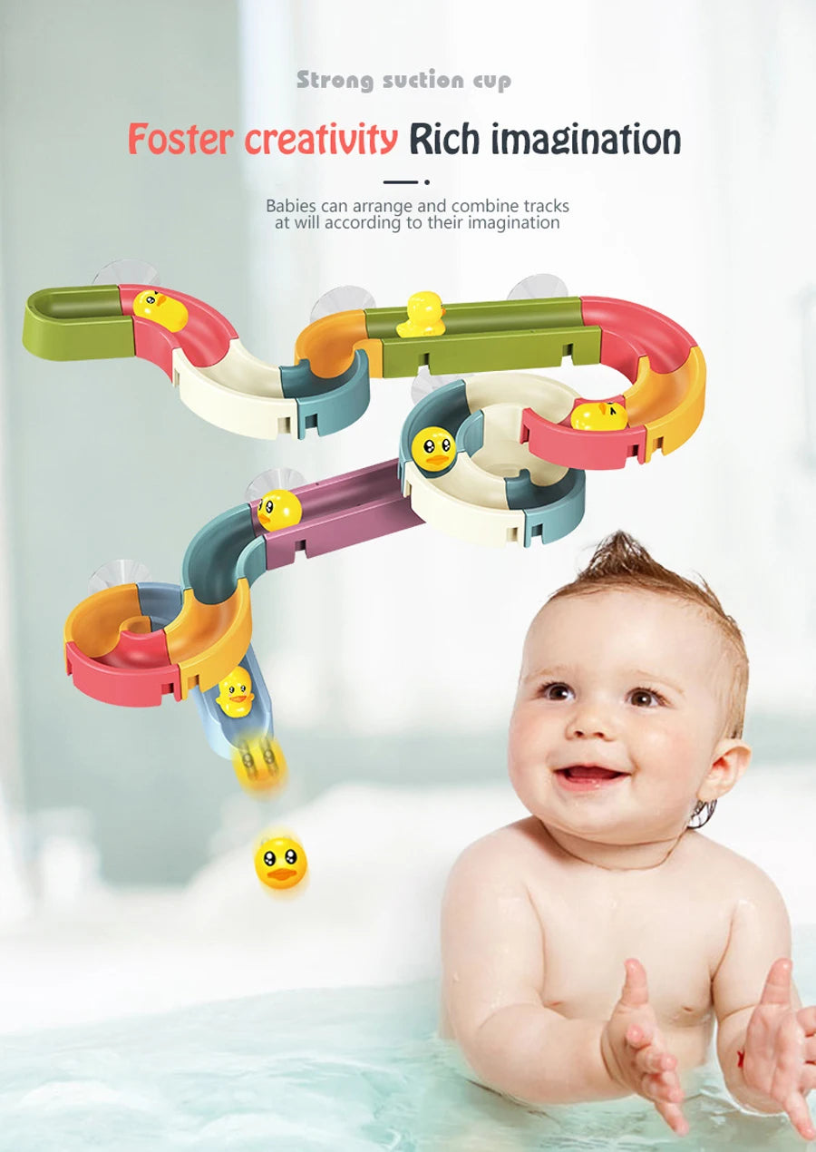 Baby Bath Toys Wall Bathtub Toy Assembling Slide Wind-Up Duck Slide Bathroom Shower Tracks Water Toys for Toddlers Kids Gifts