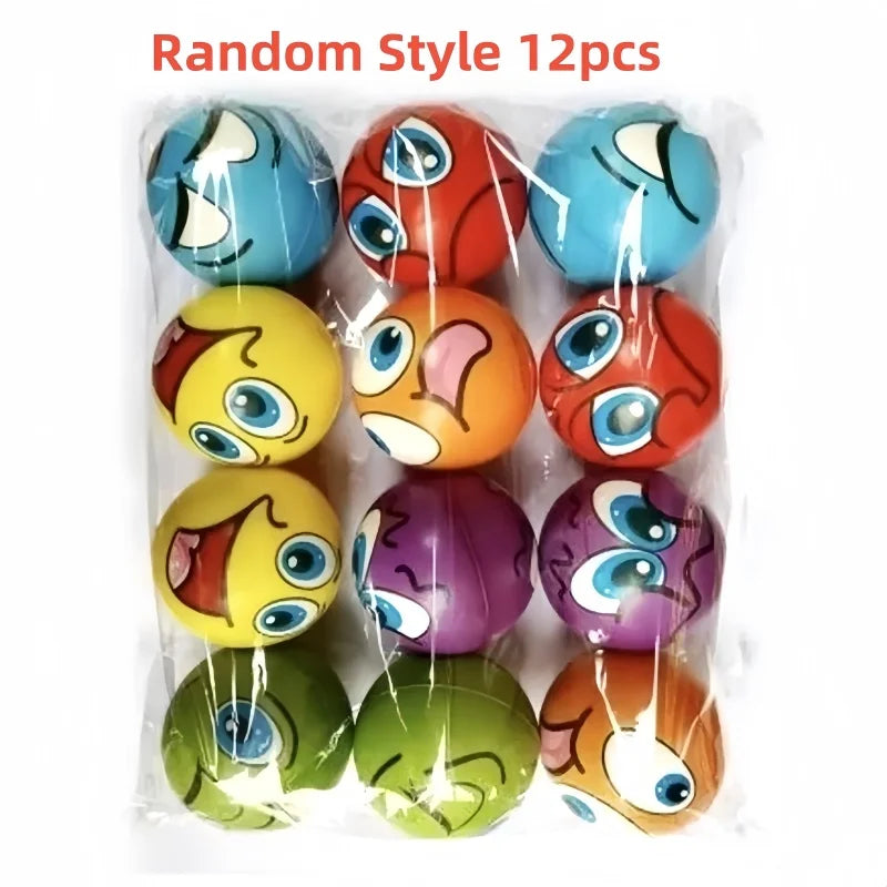 12Pcs Funny Sponge Pressure Expression Soft Ball Squeeze Funny Expression PU Foam Soothing Toy Wrist Action Sport Toy Ball